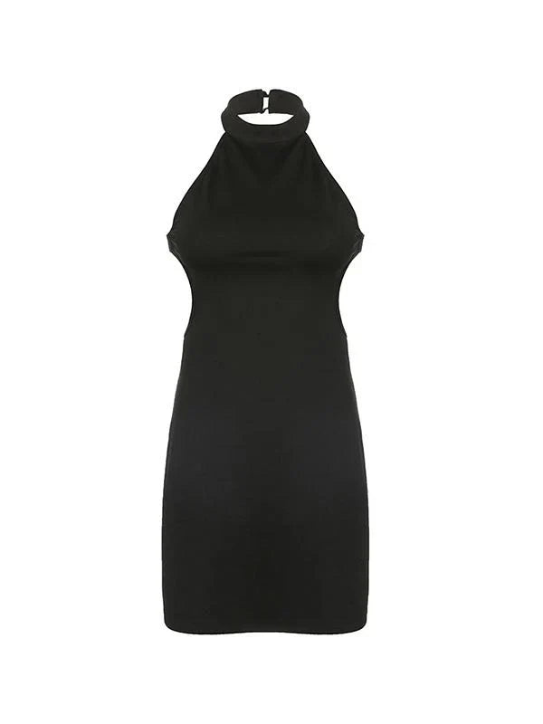 SLIM FIT MINI HALTER DRESS IN BLACK