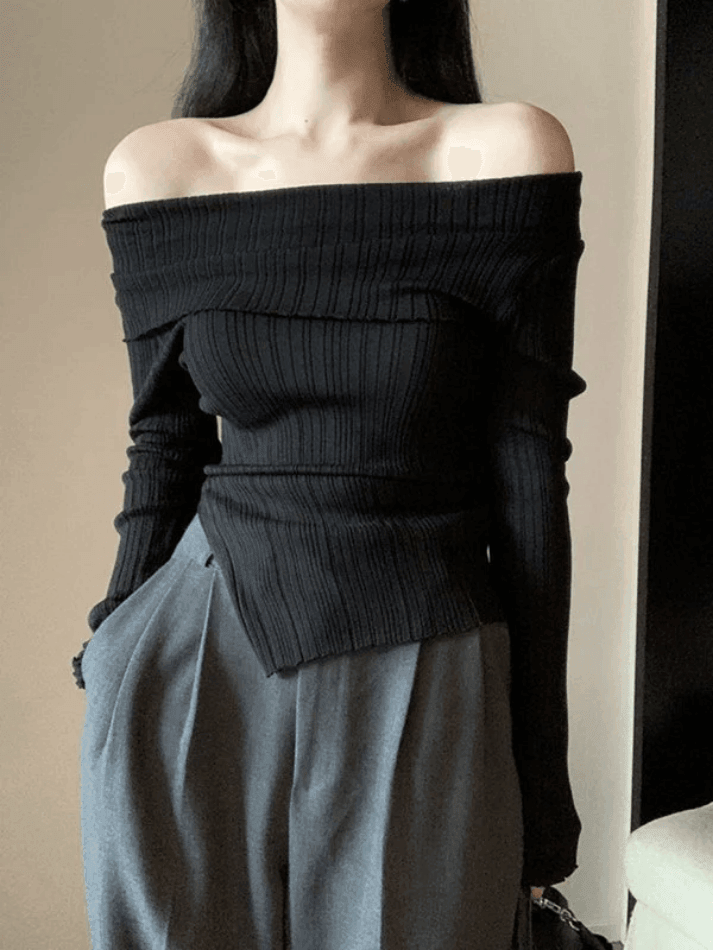 SLIM FIT RIB KNIT OFF-THE-SHOULDER TOP
