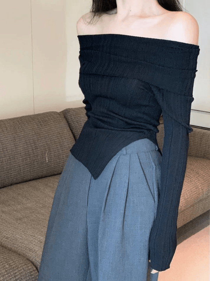 SLIM FIT RIB KNIT OFF-THE-SHOULDER TOP
