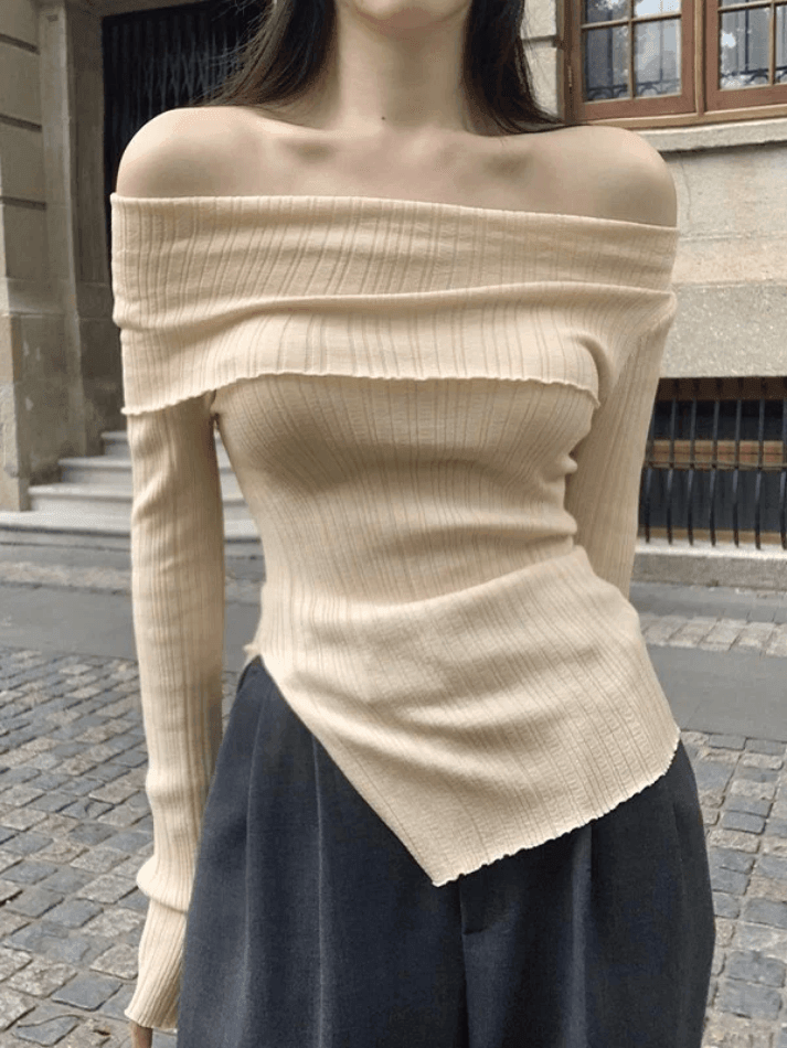 SLIM FIT RIB KNIT OFF-THE-SHOULDER TOP