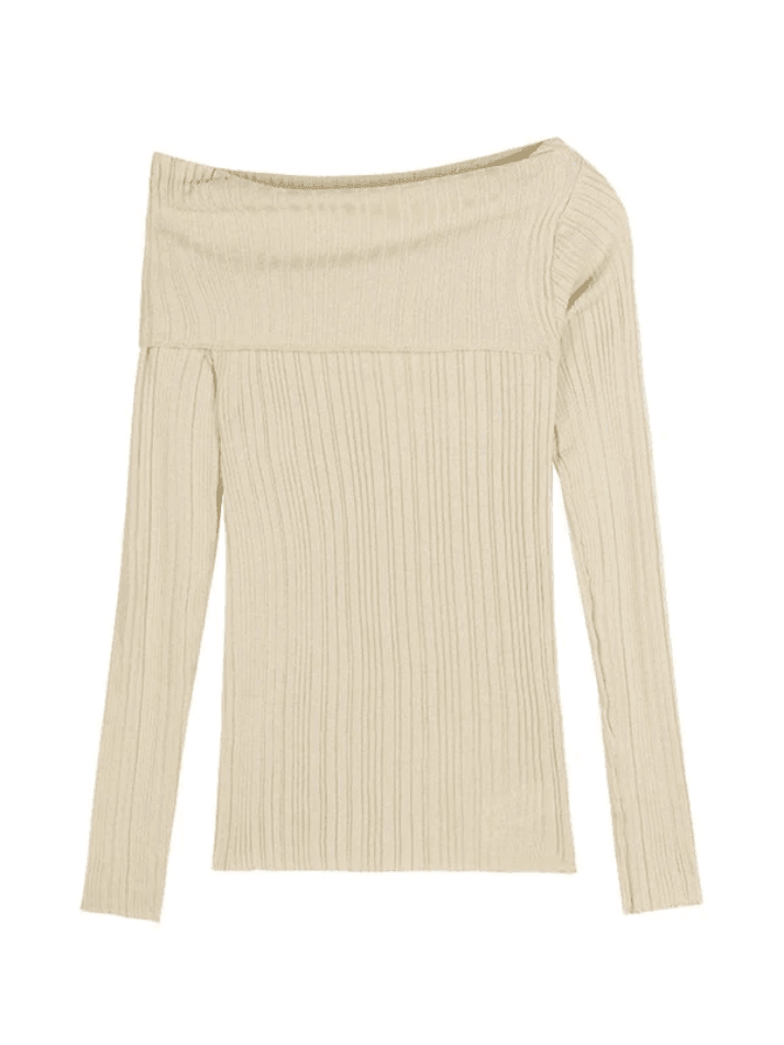 SLIM FIT RIB KNIT OFF-THE-SHOULDER TOP