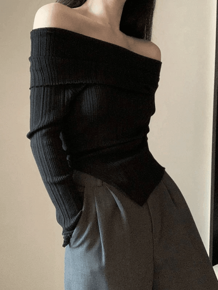 SLIM FIT RIB KNIT OFF-THE-SHOULDER TOP