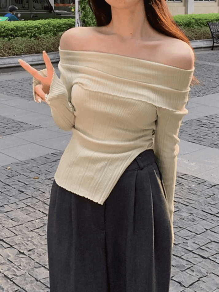 SLIM FIT RIB KNIT OFF-THE-SHOULDER TOP