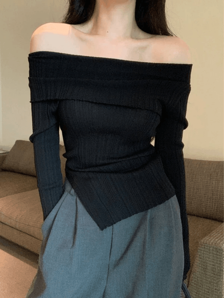 SLIM FIT RIB KNIT OFF-THE-SHOULDER TOP