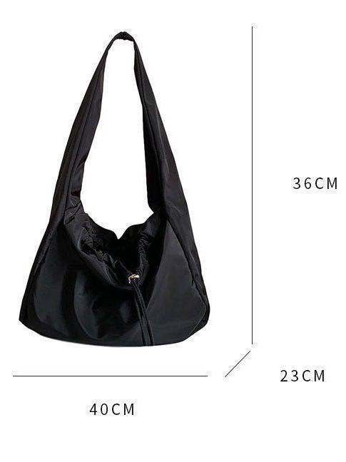 SLOUCHY SHOULDER BAG - BLACK NYLON SHOULDER BAG
