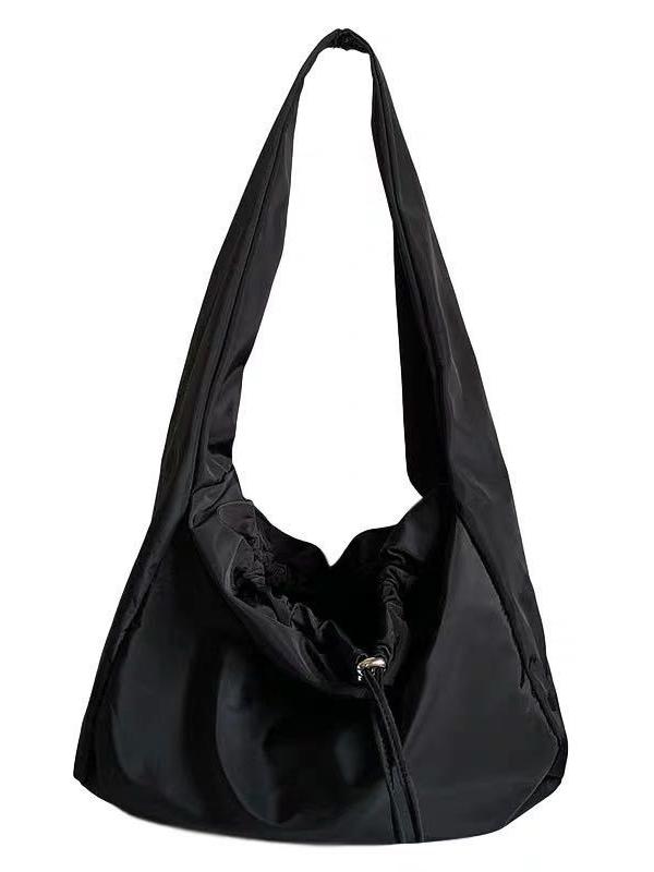 SLOUCHY SHOULDER BAG - BLACK NYLON SHOULDER BAG