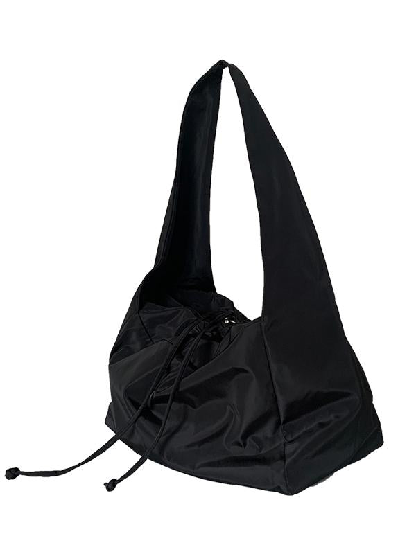 SLOUCHY SHOULDER BAG - BLACK NYLON SHOULDER BAG