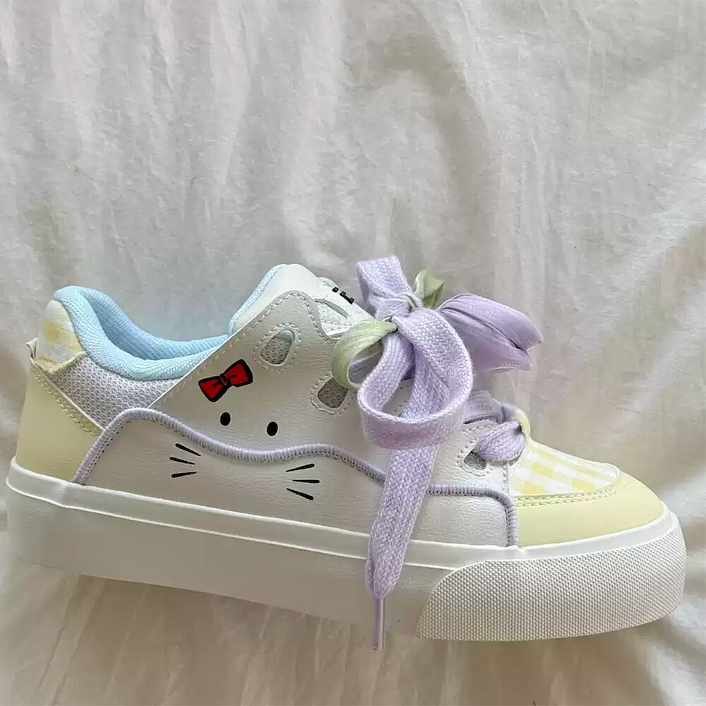 SNEAKERS: TULIP DREAM AESTHETIC SNEAKERS, PASTEL RIBBON TIES