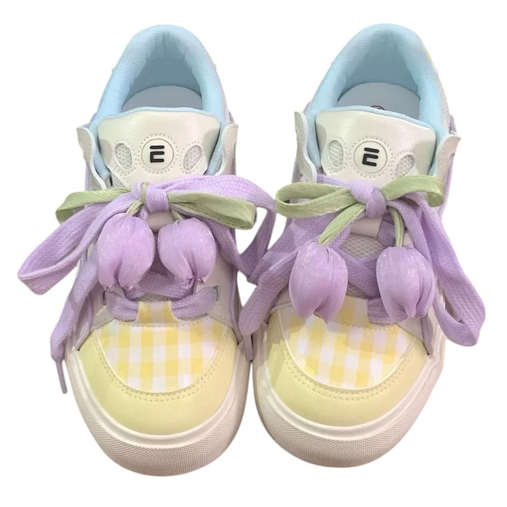 SNEAKERS: TULIP DREAM AESTHETIC SNEAKERS, PASTEL RIBBON TIES