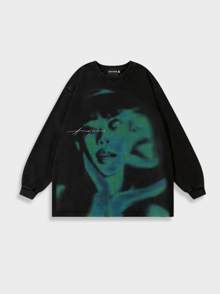 SOULMATE LONGSLEEVE SHIRT WITH BLUE AND GREEN FACE GRAPHIC