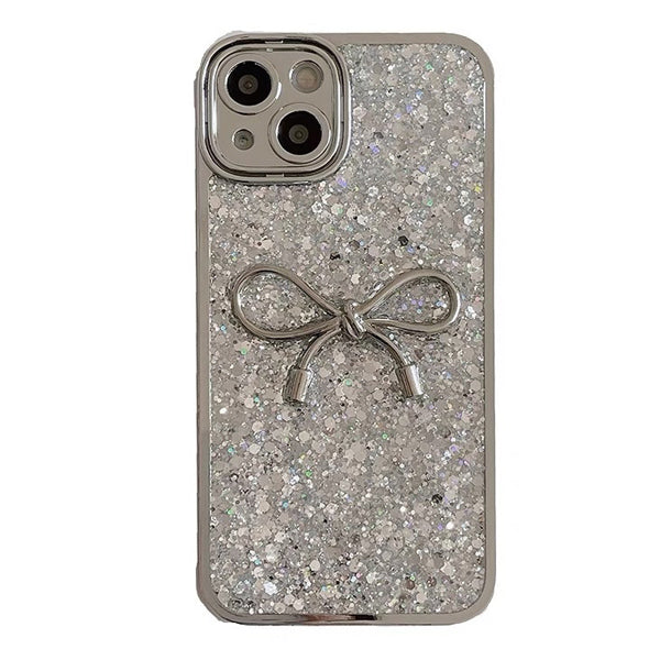 SPARKLE BOWKNOT IPHONE CASE WITH SILVER GLITTER DESIGN