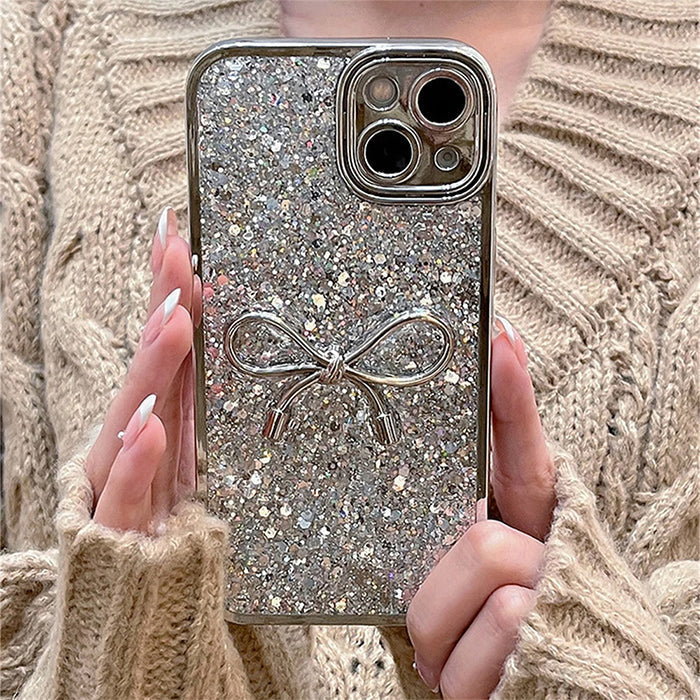 SPARKLE BOWKNOT IPHONE CASE WITH SILVER GLITTER DESIGN