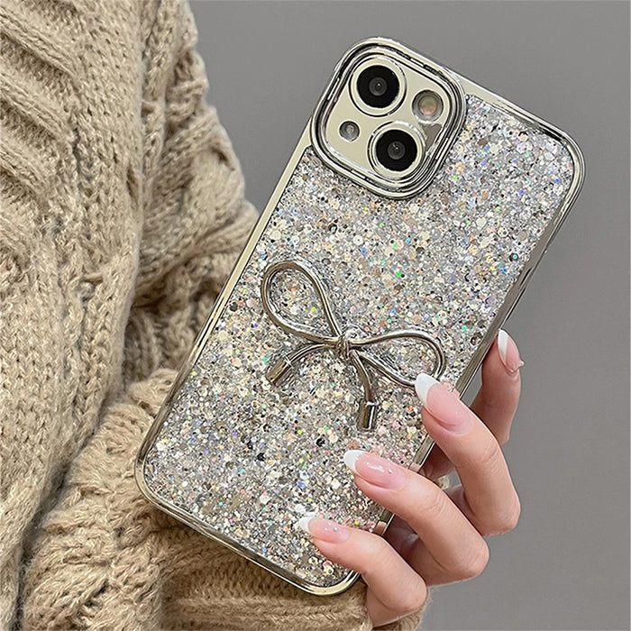 SPARKLE BOWKNOT IPHONE CASE WITH SILVER GLITTER DESIGN