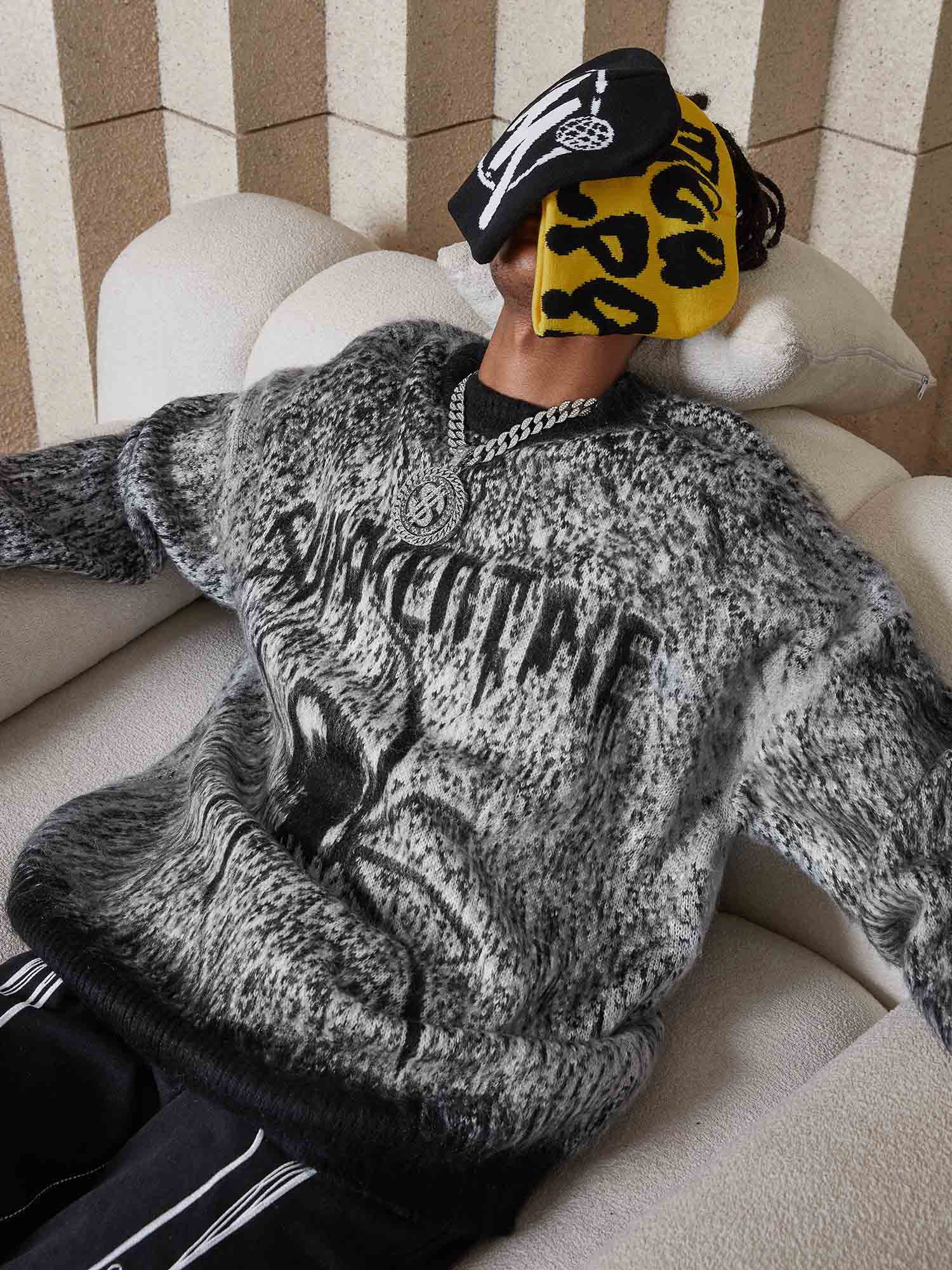 SPIDER SWEATER BLACK AND GRAY TRENDY LONG SLEEVE ROUND COLLAR