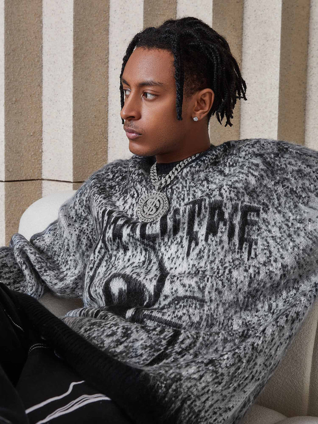 SPIDER SWEATER BLACK AND GRAY TRENDY LONG SLEEVE ROUND COLLAR