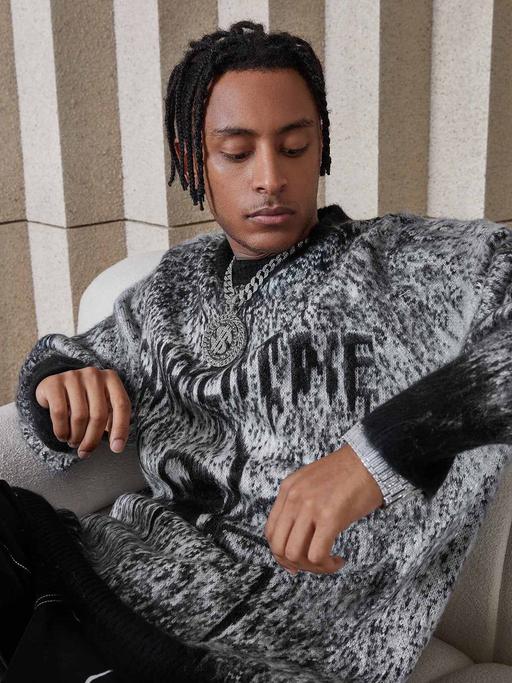 SPIDER SWEATER BLACK AND GRAY TRENDY LONG SLEEVE ROUND COLLAR