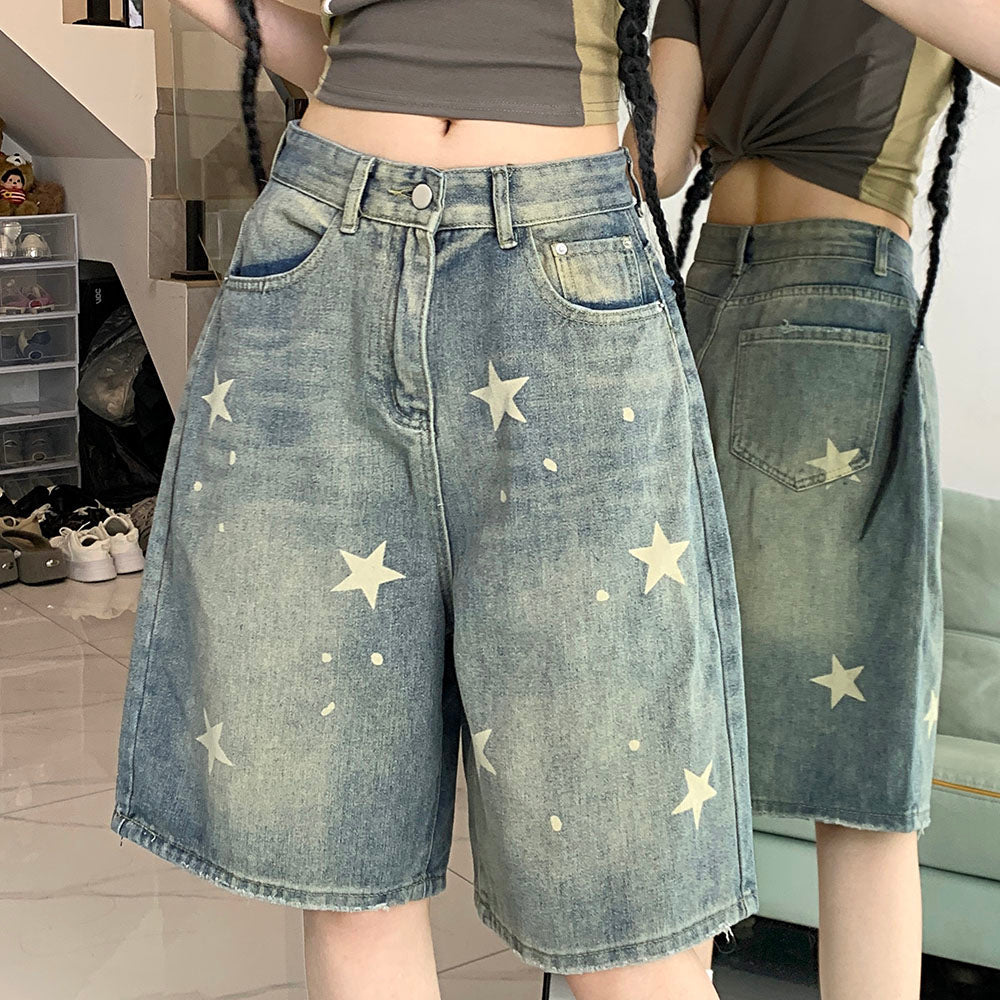 STAR DENIM SHORTS: HIGH-WAISTED DOWNTOWN GIRL STYLE