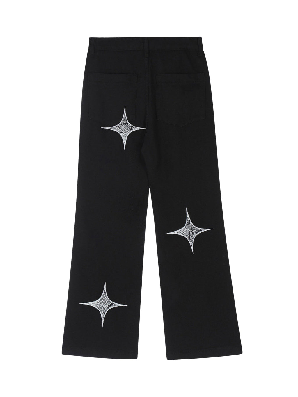 STAR DESIGN MID WAIST COTTON BLEND STRAIGHT LEG PANTS