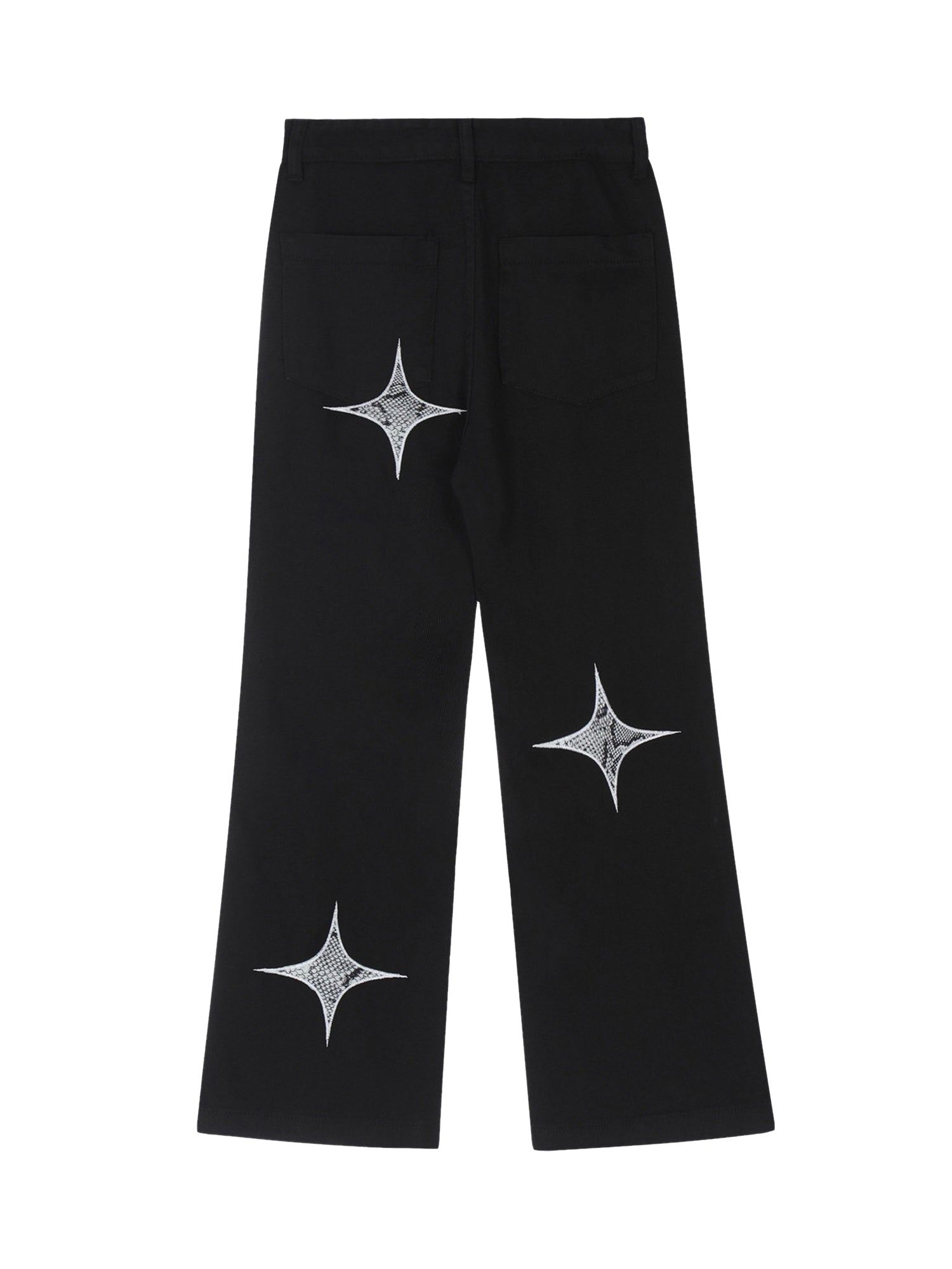 STAR DESIGN MID WAIST COTTON BLEND STRAIGHT LEG PANTS