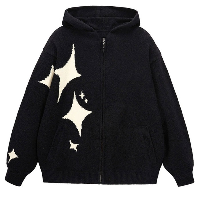 STAR GIRL AESTHETIC KNIT HOODIE STARRY NIGHT