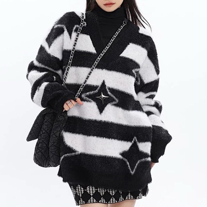 STAR GIRL FUZZY STRIPED SWEATER
