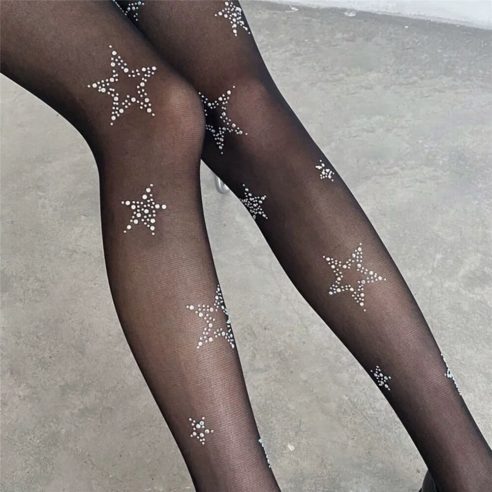 STAR GIRL TIGHTS BLACK STAR GIRL RHINESTONE