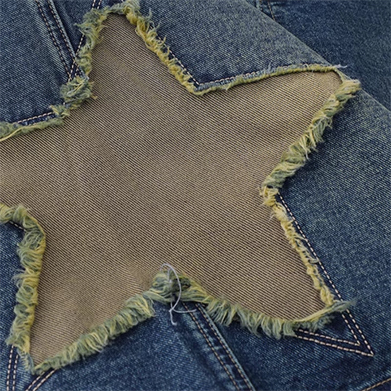 STAR PATCH DENIM SHORTS BLUE STAR DENIM SHORTS