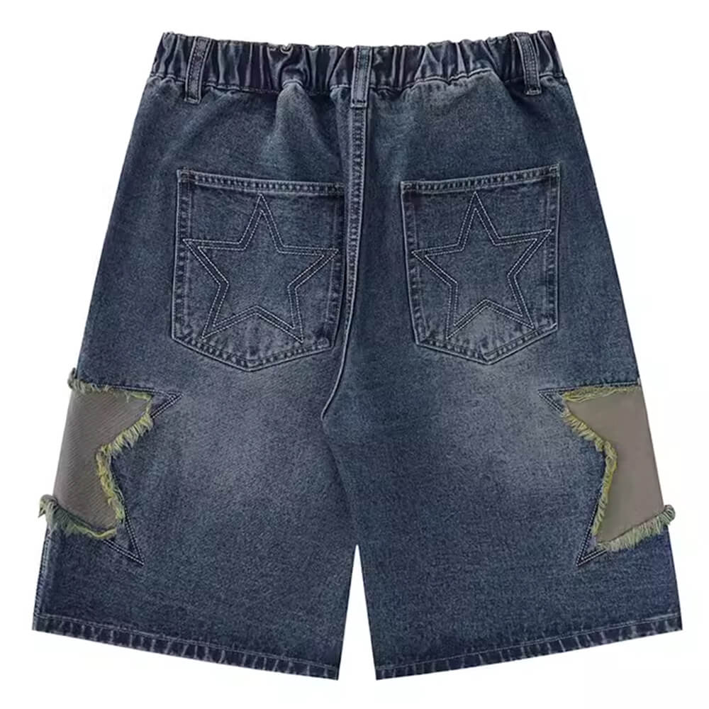 STAR PATCH DENIM SHORTS BLUE STAR DENIM SHORTS