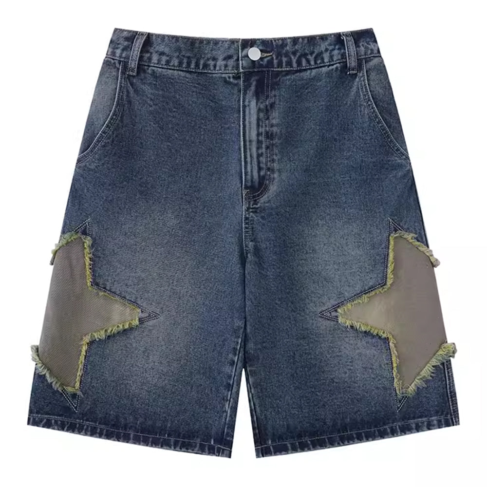 STAR PATCH DENIM SHORTS BLUE STAR DENIM SHORTS
