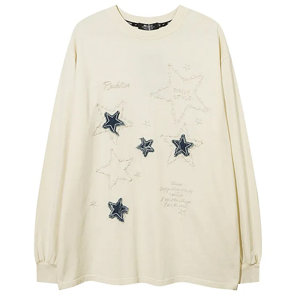 STAR PATCH SWEATSHIRT: EMBROIDERED STAR DESIGN