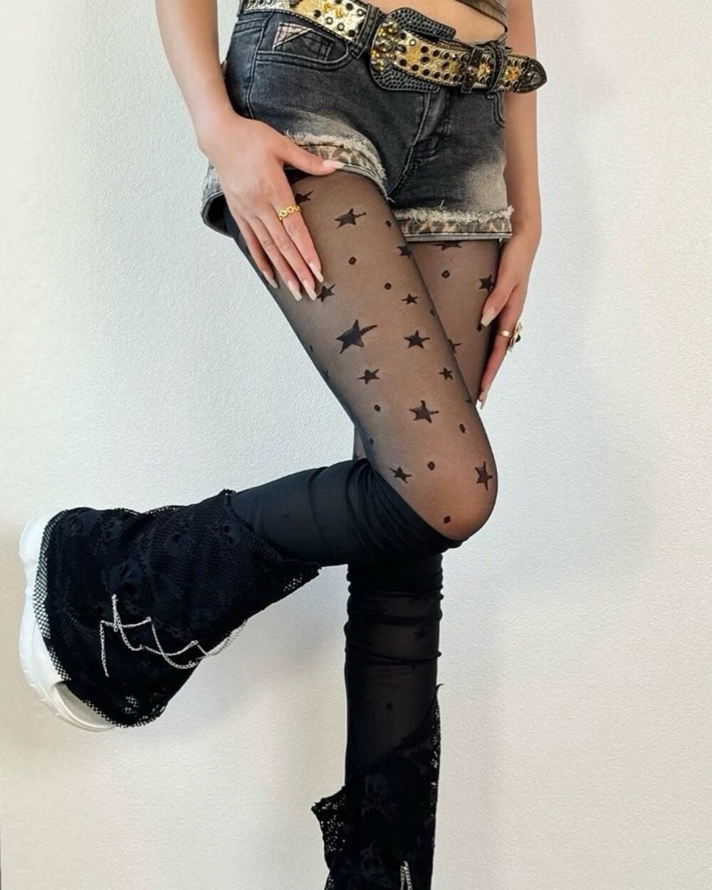 STAR PRINT TIGHTS CELESTIAL SHEER MESH ELEGANCE