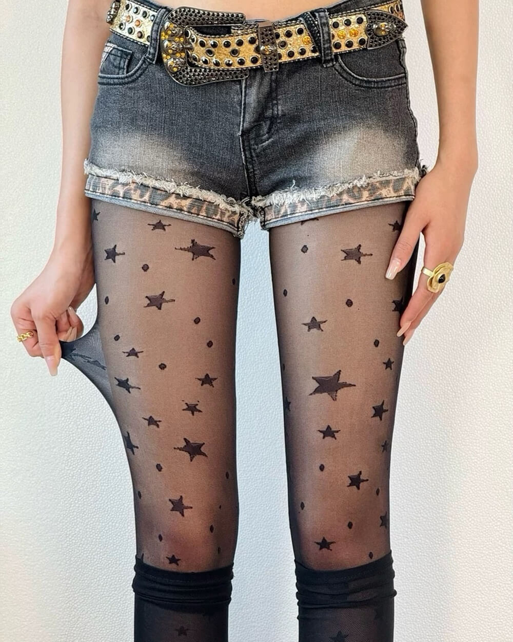 STAR PRINT TIGHTS CELESTIAL SHEER MESH ELEGANCE