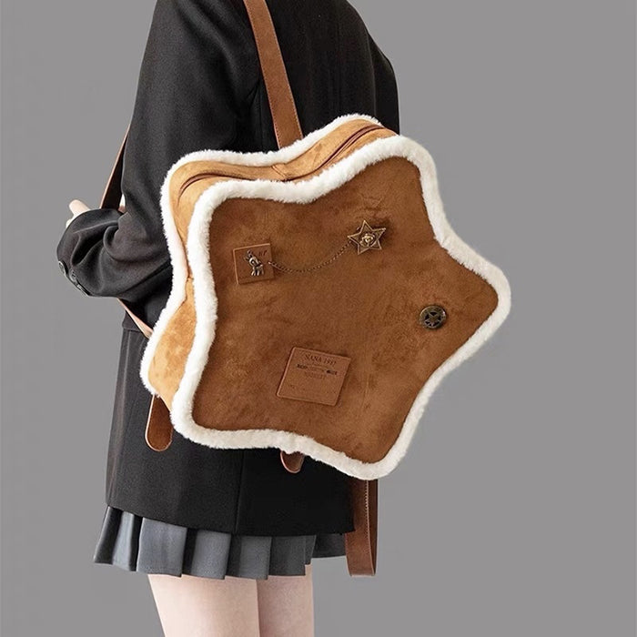 STAR-SHAPED BACKPACK WITH PLUSH TRIM FOR KIDS AND TEENS