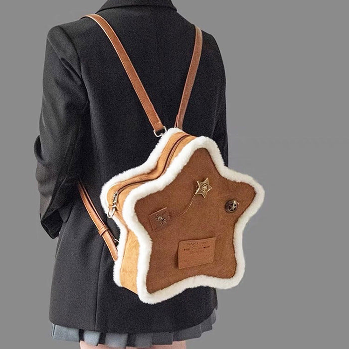 STAR-SHAPED BACKPACK WITH PLUSH TRIM FOR KIDS AND TEENS