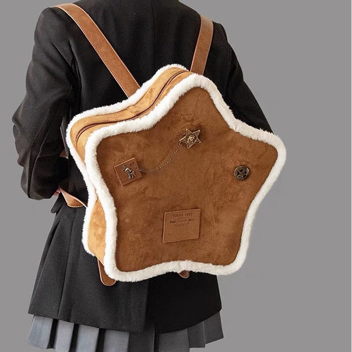 STAR-SHAPED BACKPACK WITH PLUSH TRIM FOR KIDS AND TEENS