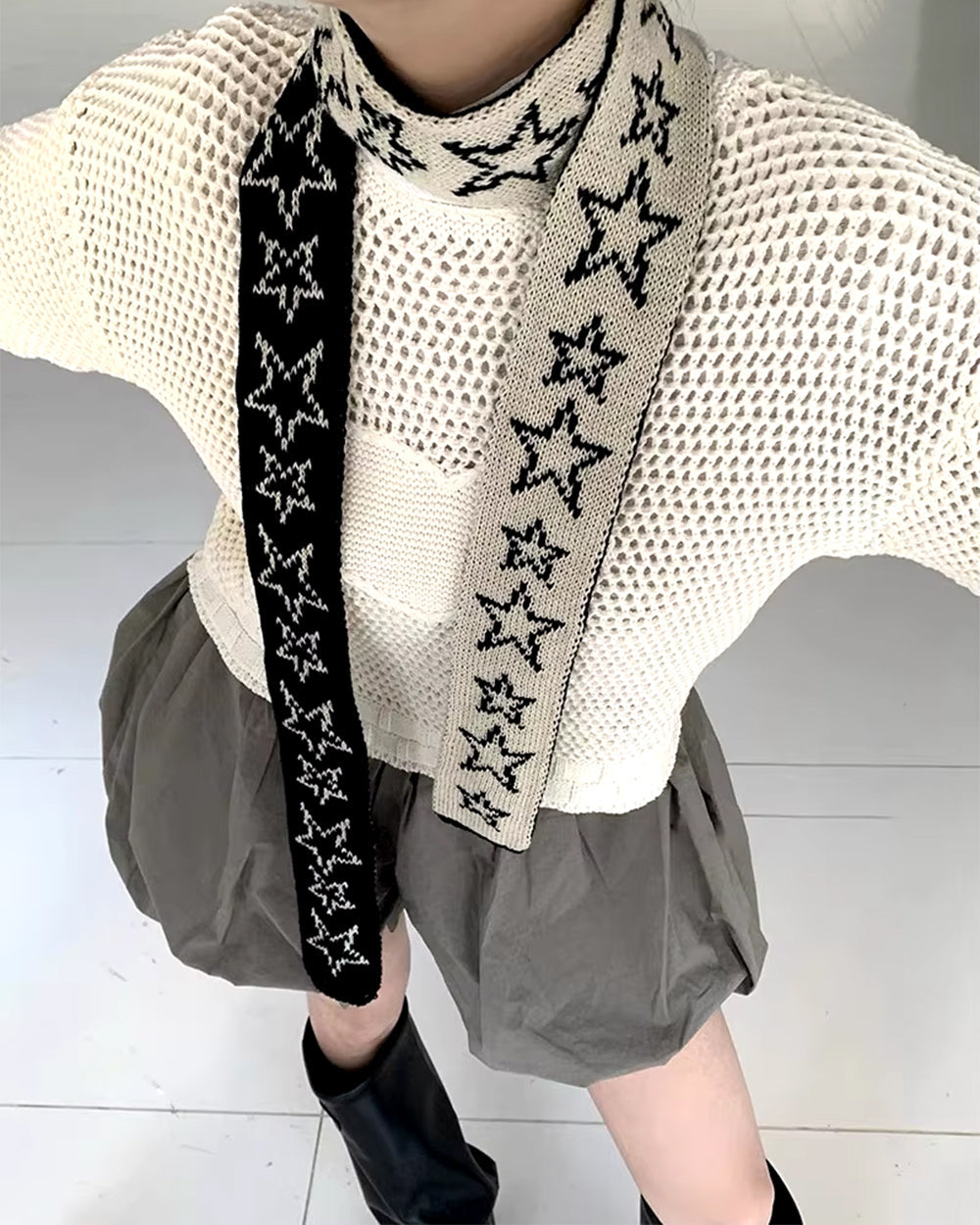 STAR SKINNY SCARF Y2K STAR PATTERNED KNIT