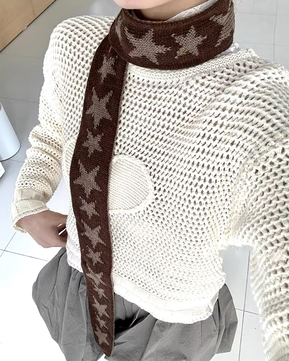 STAR SKINNY SCARF Y2K STAR PATTERNED KNIT