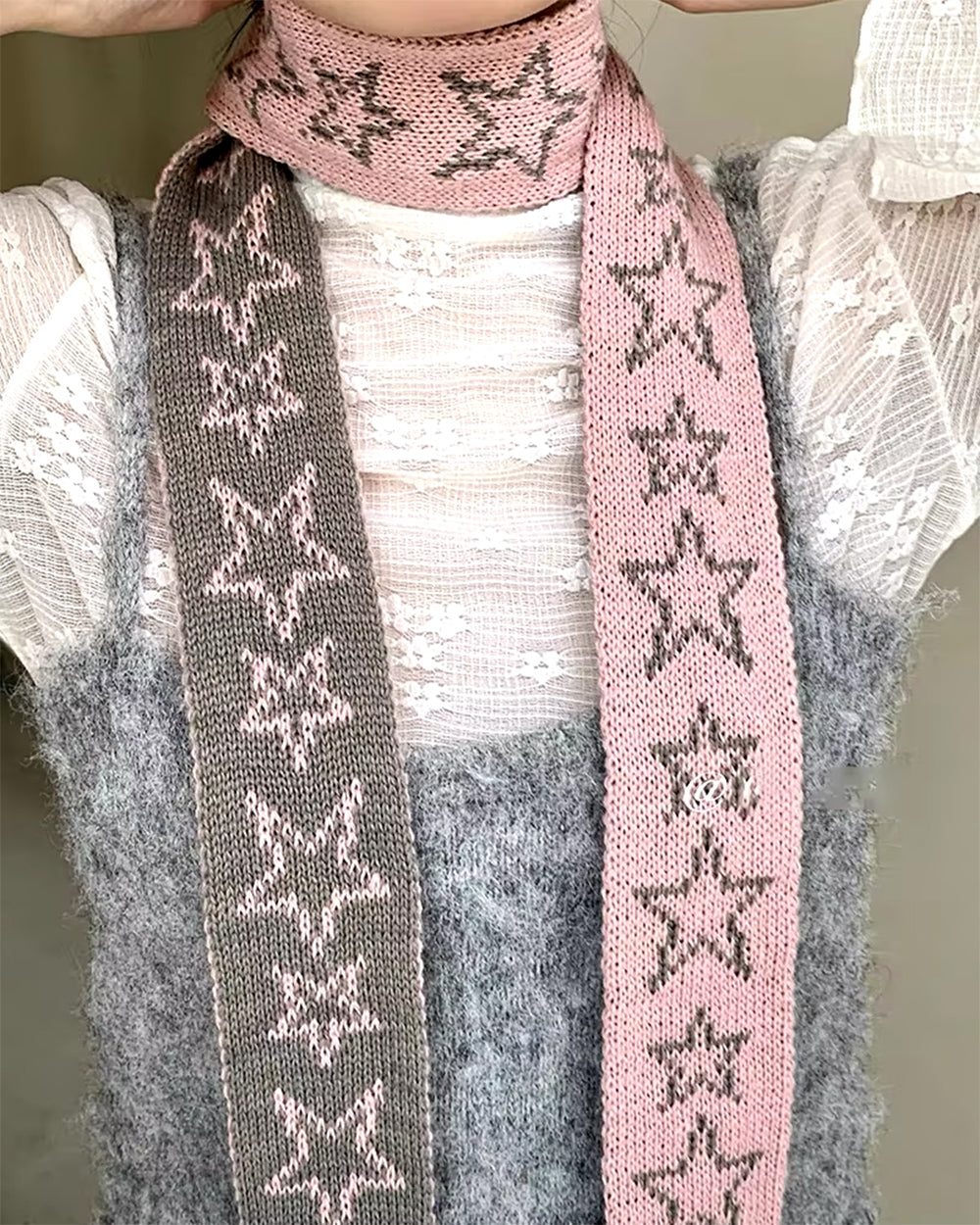 STAR SKINNY SCARF Y2K STAR PATTERNED KNIT
