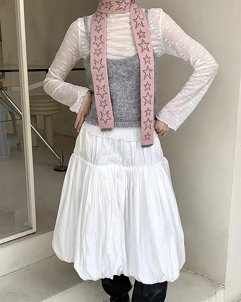 STAR SKINNY SCARF Y2K STAR PATTERNED KNIT