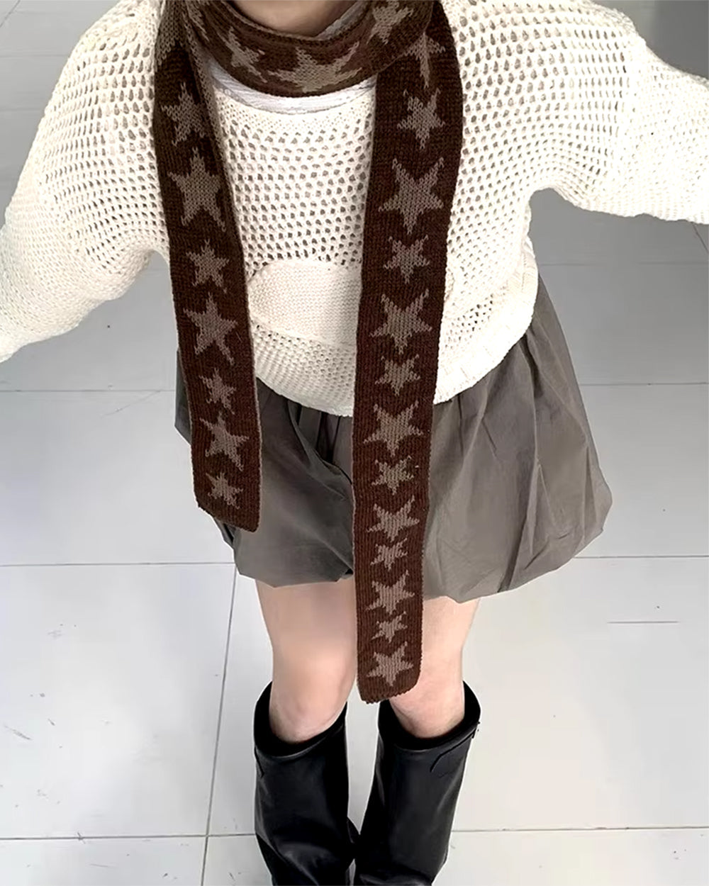 STAR SKINNY SCARF Y2K STAR PATTERNED KNIT
