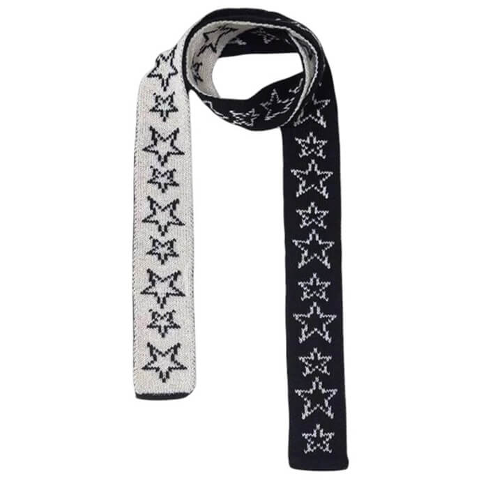 STAR SKINNY SCARF Y2K STAR PATTERNED KNIT