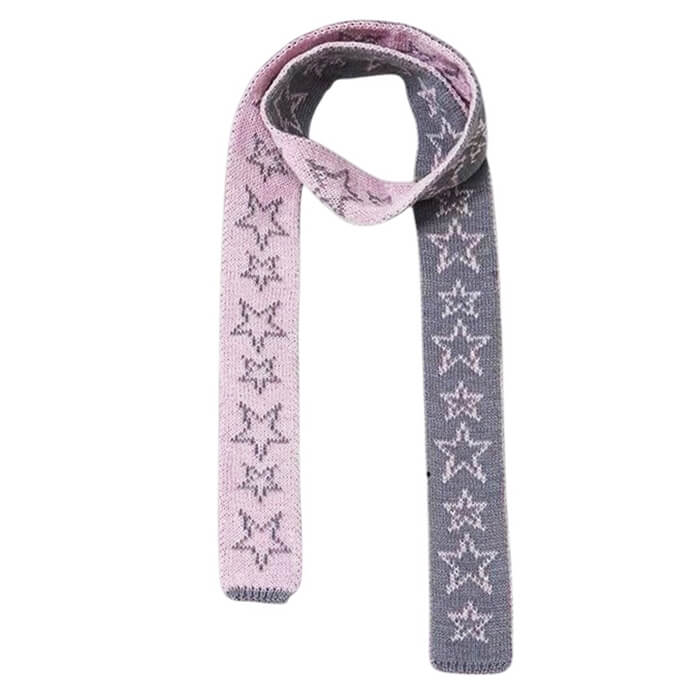 STAR SKINNY SCARF Y2K STAR PATTERNED KNIT