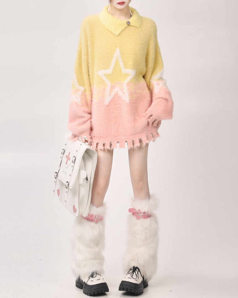 STAR SWEATER PASTEL GRADIENT KNIT SWEATER