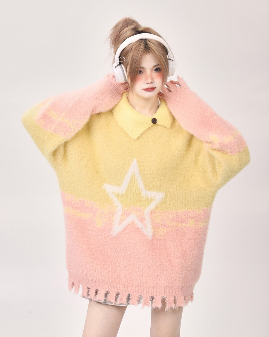 STAR SWEATER PASTEL GRADIENT KNIT SWEATER