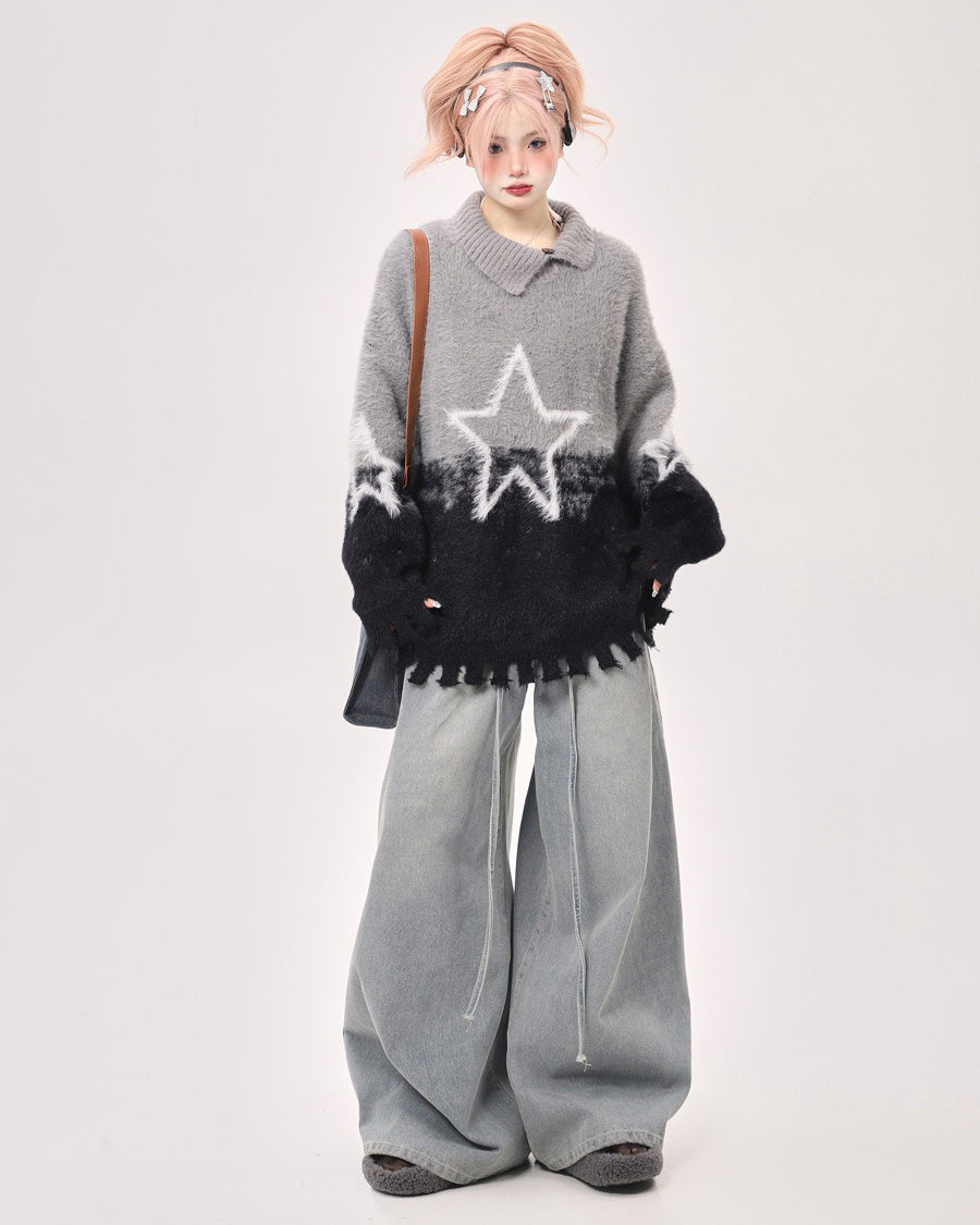 STAR SWEATER PASTEL GRADIENT KNIT SWEATER