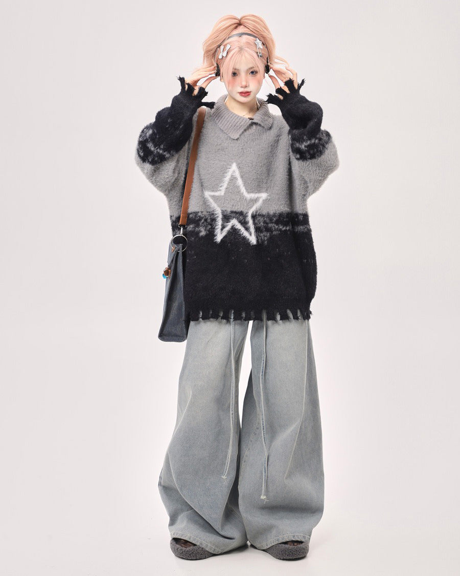 STAR SWEATER PASTEL GRADIENT KNIT SWEATER