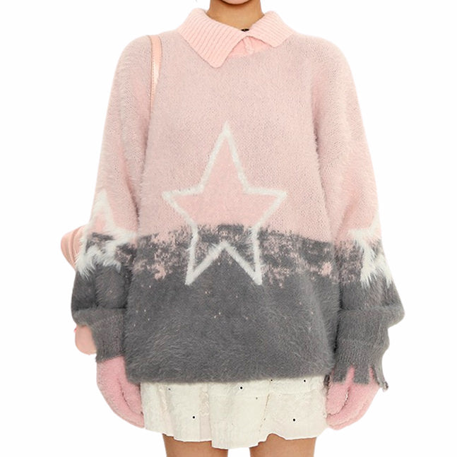 STAR SWEATER PASTEL GRADIENT KNIT SWEATER