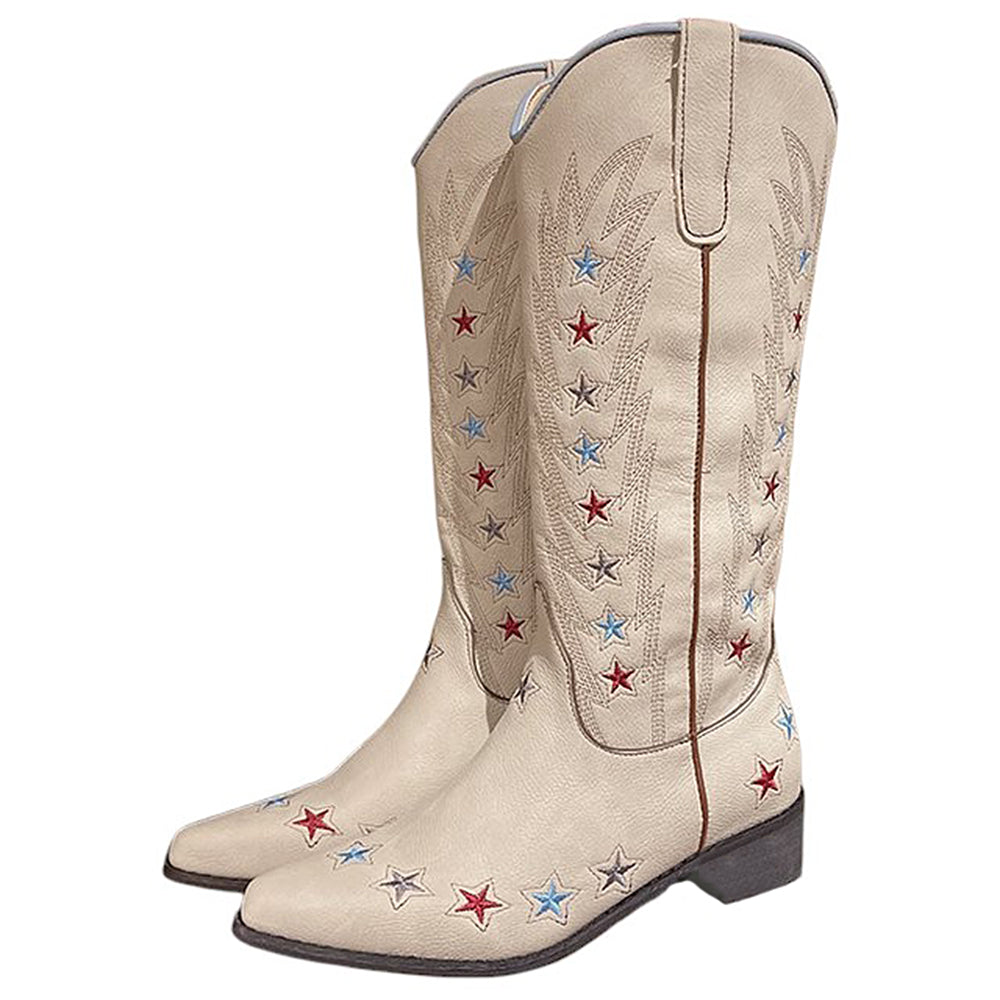 STARRY NIGHT VEGAN LEATHER COWBOY BOOTS Y2K WESTERN STAR