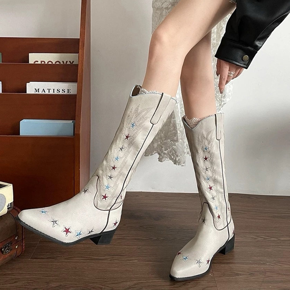 STARRY NIGHT VEGAN LEATHER COWBOY BOOTS Y2K WESTERN STAR