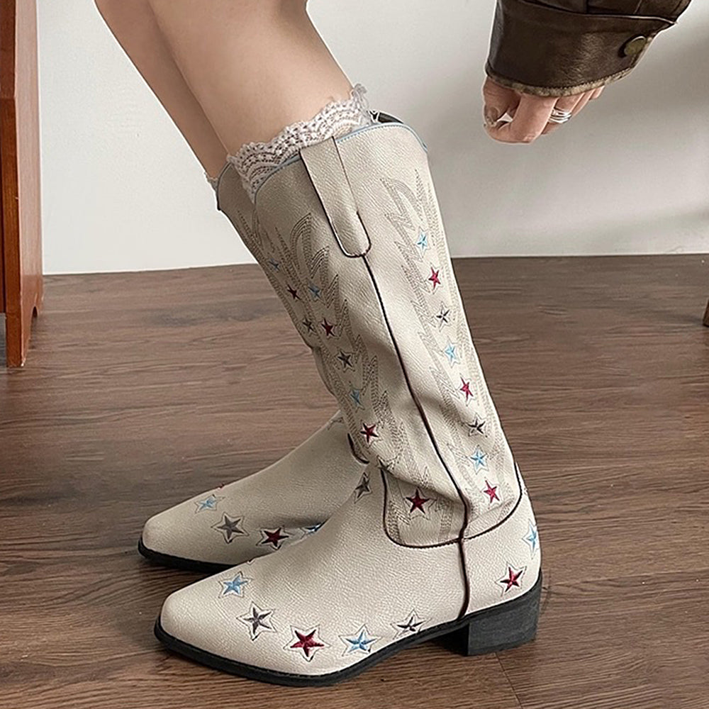 STARRY NIGHT VEGAN LEATHER COWBOY BOOTS Y2K WESTERN STAR
